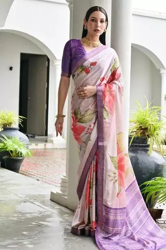 Multi color satin silk blend classic digital printed sarees