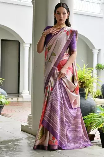 Multi color satin silk blend classic digital printed sarees