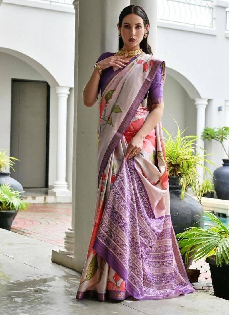 Multi color satin silk blend classic digital printed sarees