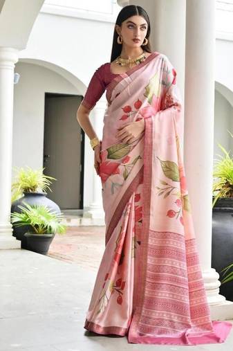 Multi color satin silk blend classic digital printed sarees
