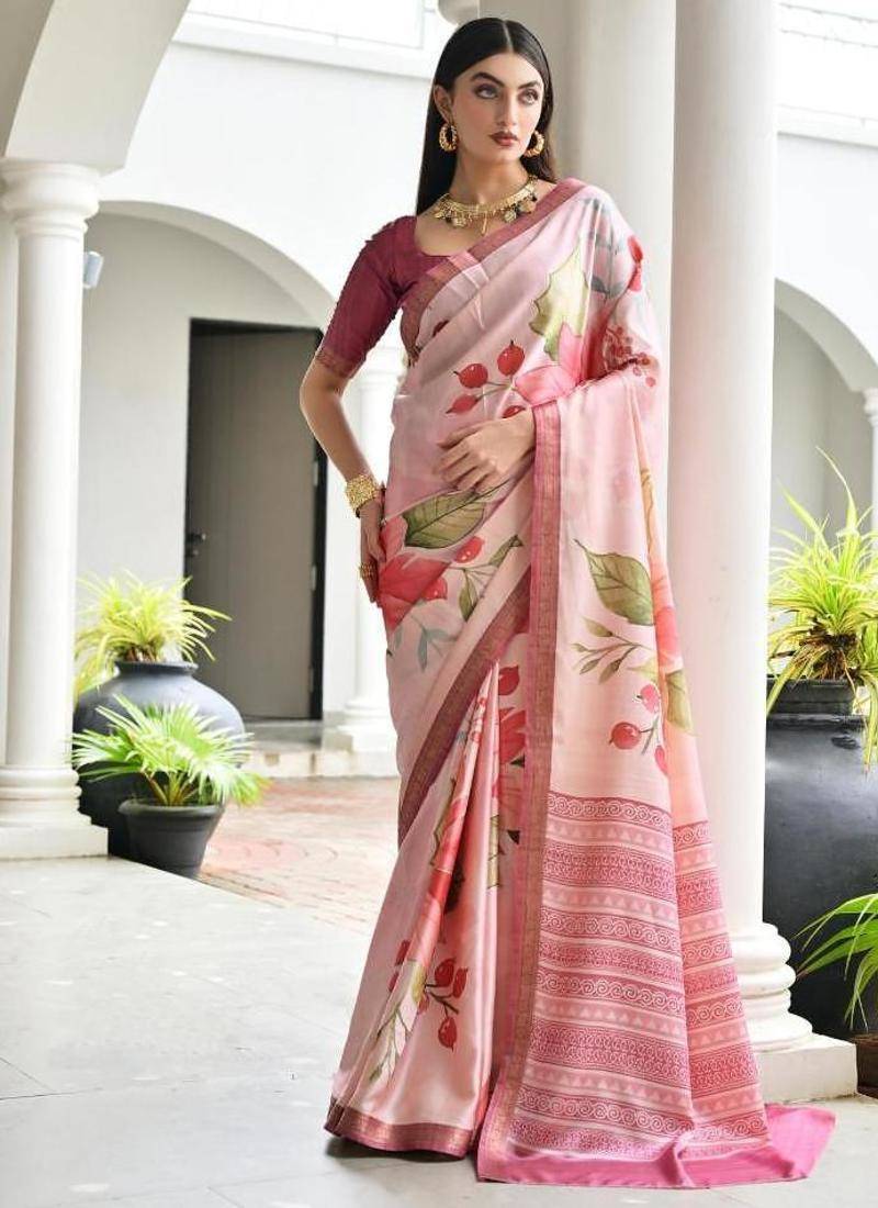 Multi color satin silk blend classic digital printed sarees
