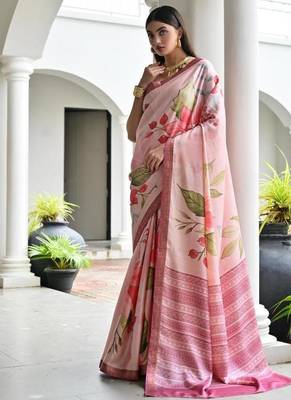 Multi color satin silk blend classic digital printed sarees 2