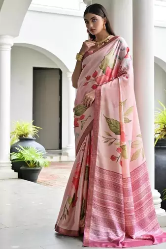 Multi color satin silk blend classic digital printed sarees