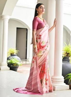 Multi color satin silk blend classic digital printed sarees 4