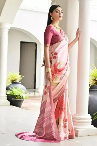 Multi color satin silk blend classic digital printed sarees