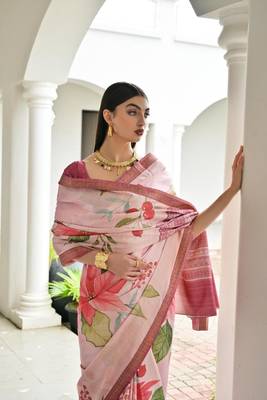 Multi color satin silk blend classic digital printed sarees 5