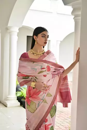 Multi color satin silk blend classic digital printed sarees