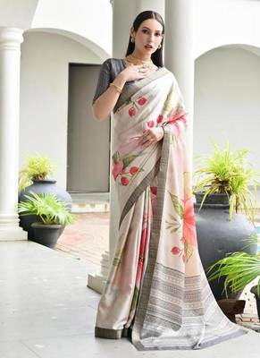 Multi color satin silk blend classic digital printed sarees 1