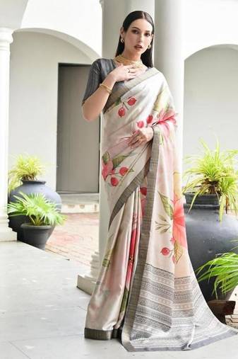 Multi color satin silk blend classic digital printed sarees