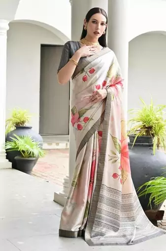 Multi color satin silk blend classic digital printed sarees