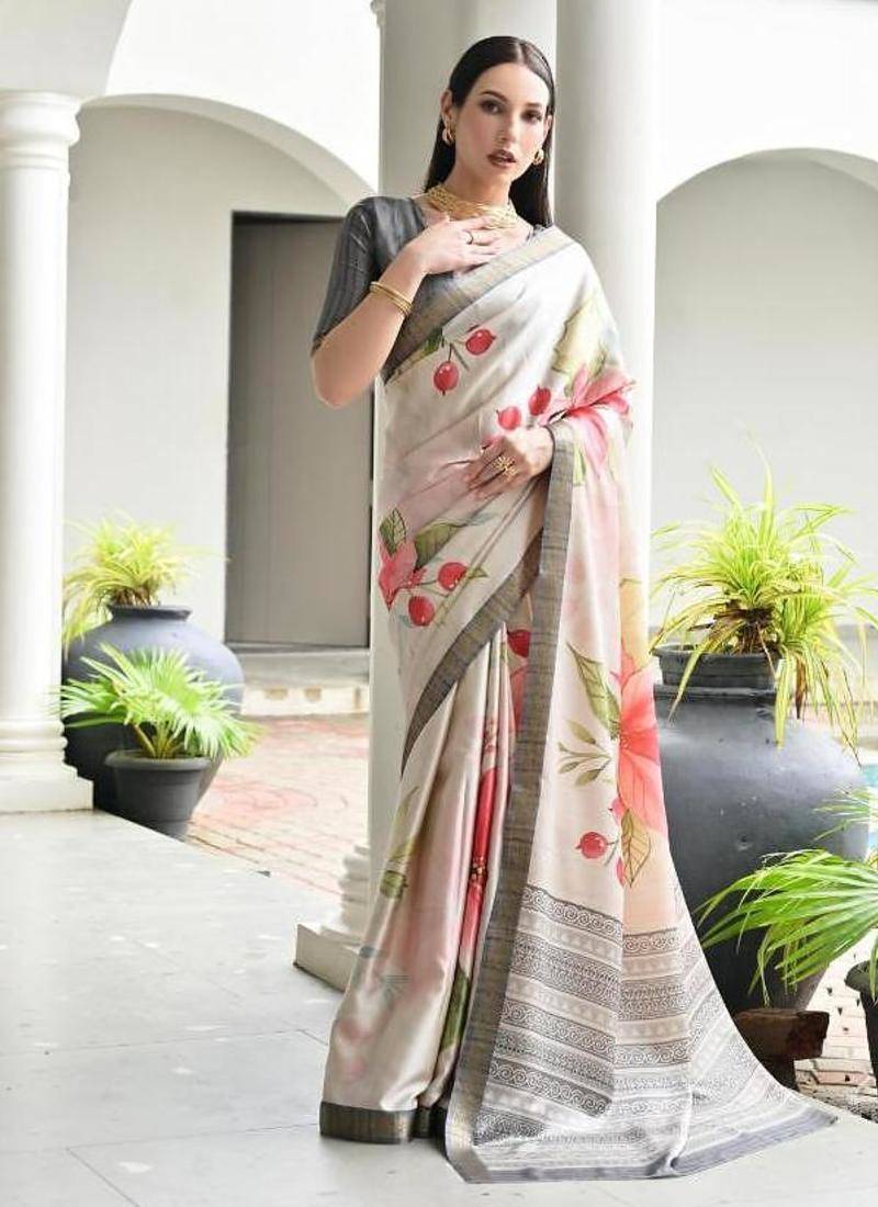 Multi color satin silk blend classic digital printed sarees