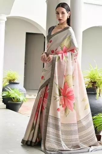 Multi color satin silk blend classic digital printed sarees