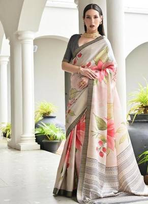 Multi color satin silk blend classic digital printed sarees 3