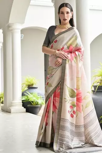 Multi color satin silk blend classic digital printed sarees