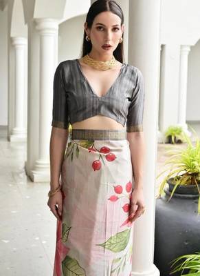 Multi color satin silk blend classic digital printed sarees 5