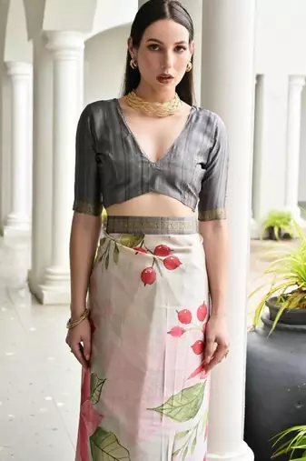 Multi color satin silk blend classic digital printed sarees
