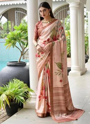Multi color satin silk blend classic digital printed sarees 1