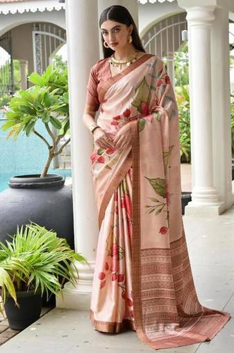 Multi color satin silk blend classic digital printed sarees