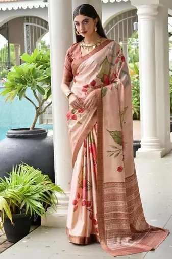 Multi color satin silk classic digital printed sarees