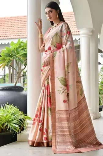 Multi color satin silk blend classic digital printed sarees