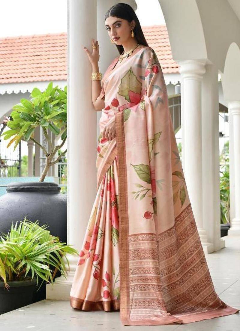 Multi color satin silk classic digital printed sarees