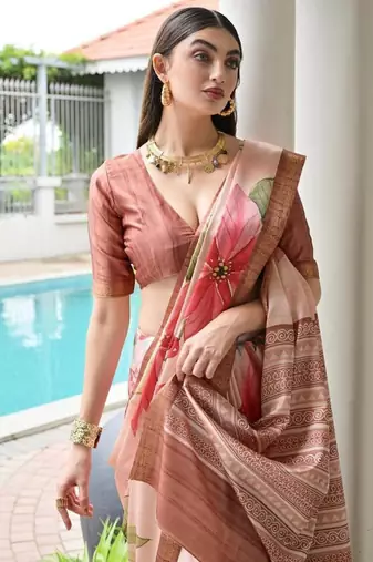 Multi color satin silk blend classic digital printed sarees