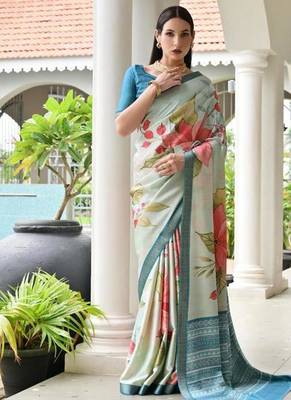 Multi color satin silk blend classic digital printed sarees 1