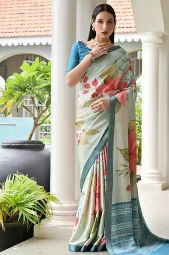 Multi color satin silk blend classic digital printed sarees