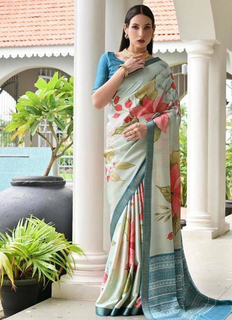 Multi color satin silk classic digital printed sarees