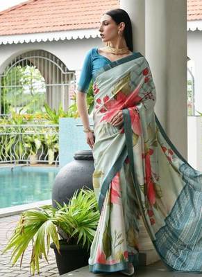 Multi color satin silk blend classic digital printed sarees 3