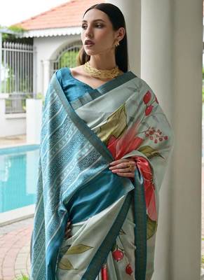 Multi color satin silk blend classic digital printed sarees 4