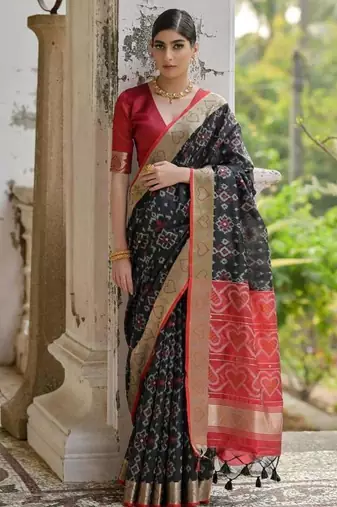 Black color  silk blend pochampally ikkat saree