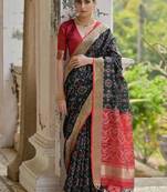 Black color raw silk pochampally ikkat saree
