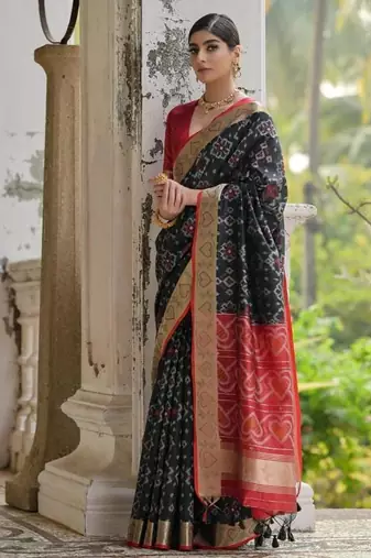 Black color  silk blend pochampally ikkat saree