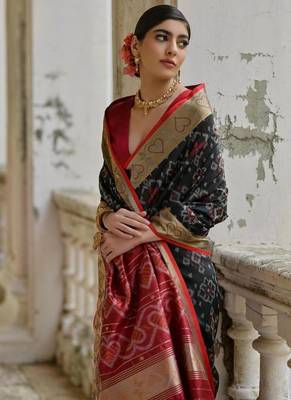 Black silk blend pochampally ikkat saree 3