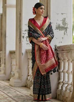 Black silk blend pochampally ikkat saree 4