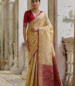 Cream color raw silk pochampally ikkat saree