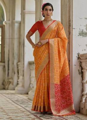 Musturd color  silk blend pochampally ikkat saree 1