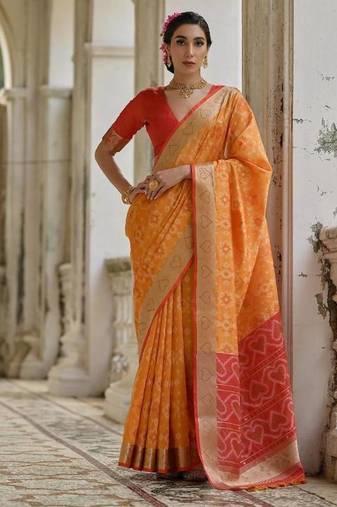 Musturd color  silk blend pochampally ikkat saree