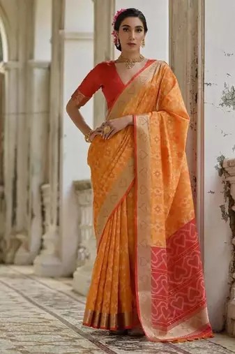 Musturd color  silk blend pochampally ikkat saree