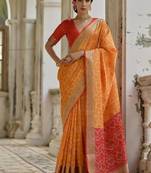 Musturd color raw silk pochampally ikkat saree