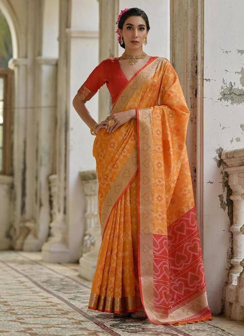Musturd color raw silk pochampally ikkat saree