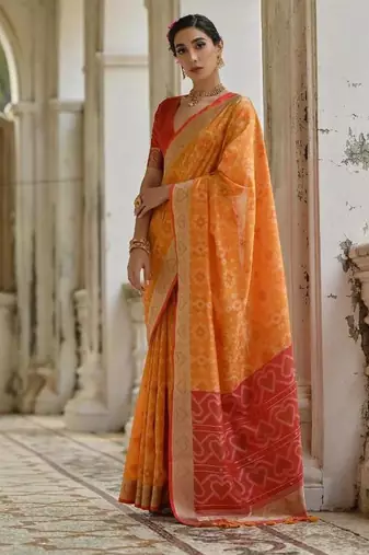 Musturd color  silk blend pochampally ikkat saree