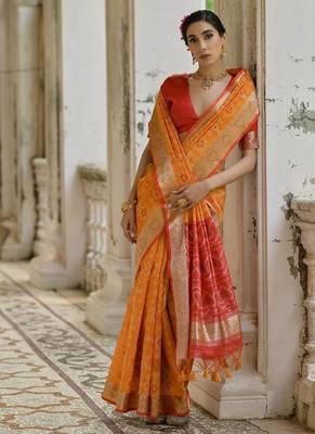 Musturd color  silk blend pochampally ikkat saree 3