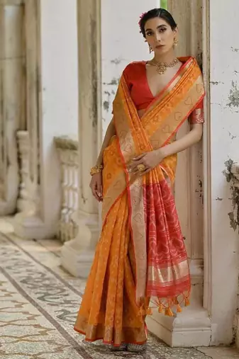 Musturd color  silk blend pochampally ikkat saree