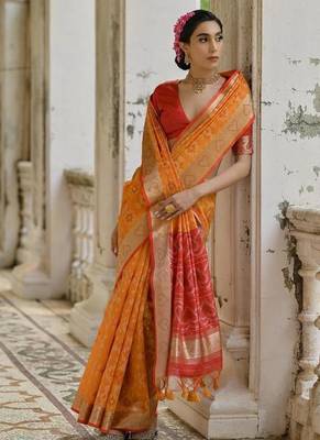 Musturd color  silk blend pochampally ikkat saree 4