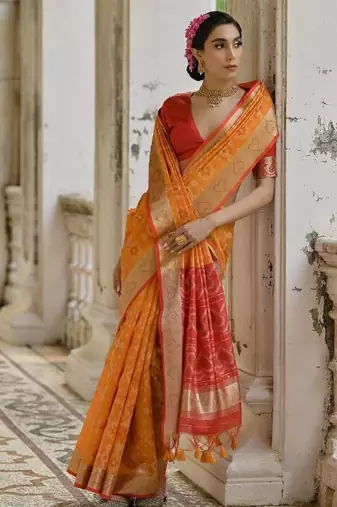 Musturd color  silk blend pochampally ikkat saree