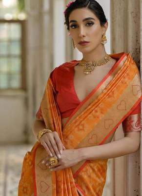 Musturd color  silk blend pochampally ikkat saree 5