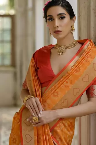 Musturd color  silk blend pochampally ikkat saree