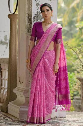 Pink color  silk blend pochampally ikkat saree
